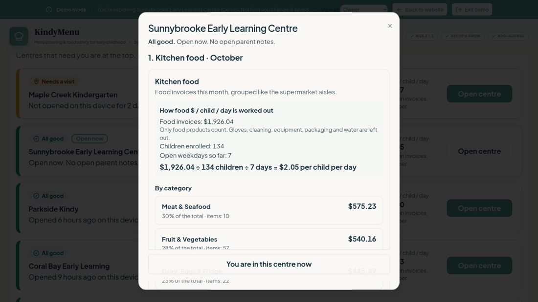 Demo: centre page